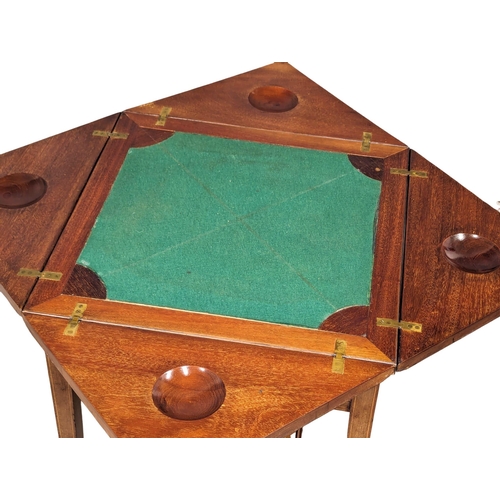 1030 - An Edwardian inlaid mahogany envelope turnover games table. 53.5x77.5cm