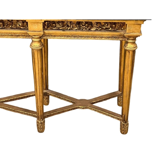 1051 - A very large 18th Century style French gilt mirror back console table with marble top, cherub and cu... 