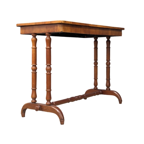 1059 - A 19th Century I laid walnut games table with stretcher support, 1870s. 89cm x 44cm x 69cm