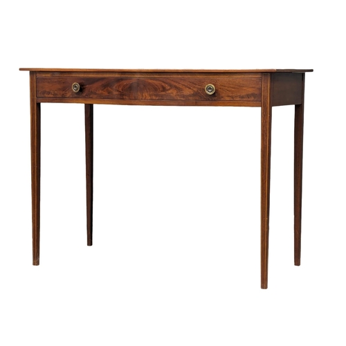 1086 - An Early 20th Century Sheraton Revival inlaid mahogany side table on square tapering legs and Serpen... 