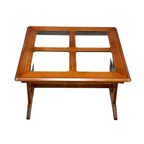 1093 - A G-Plan Mid Century glass top coffee table, 81cm x 81cm x 49cm