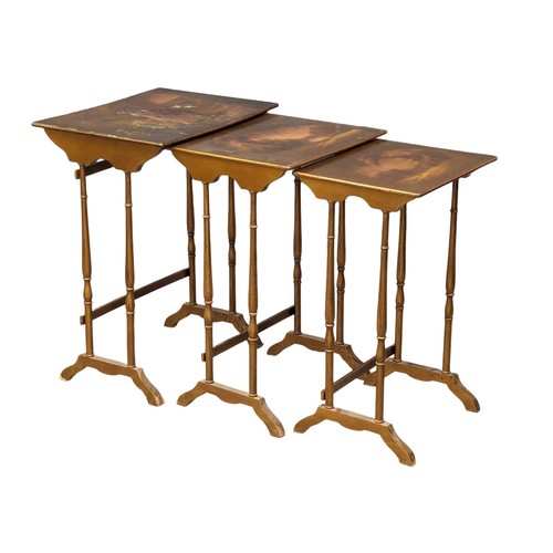 1099 - A 19th Century nest of tables with painted decoration in the French style. 56x41x71cm