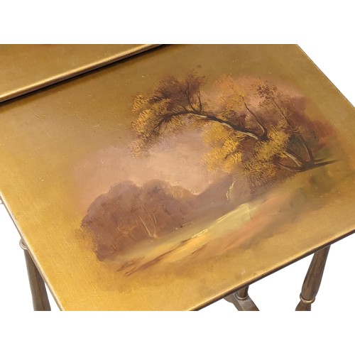 1099 - A 19th Century nest of tables with painted decoration in the French style. 56x41x71cm