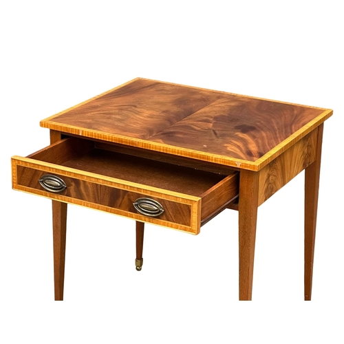 1071 - A Sheraton style inlaid mahogany side table with drawer. 75x60x77cm