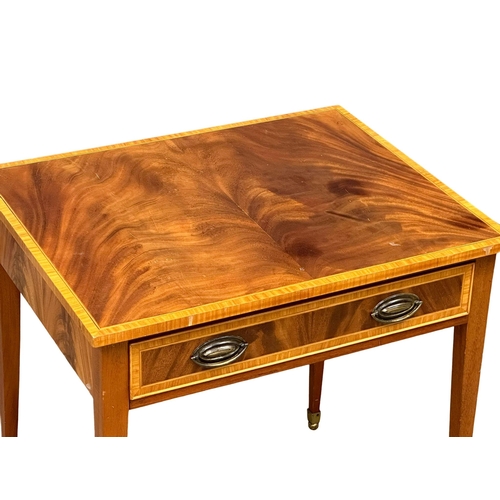 1071 - A Sheraton style inlaid mahogany side table with drawer. 75x60x77cm