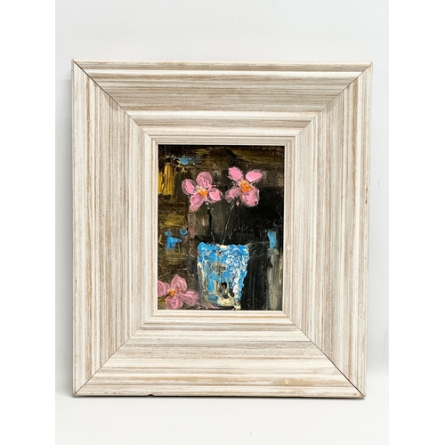 42C - An oil painting on board by Colin Flack. Still Life Flowers. 16x22cm. Frame 37x43cm