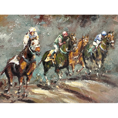 698 - A signed oil painting on canvas. Race horses. 70x50cm