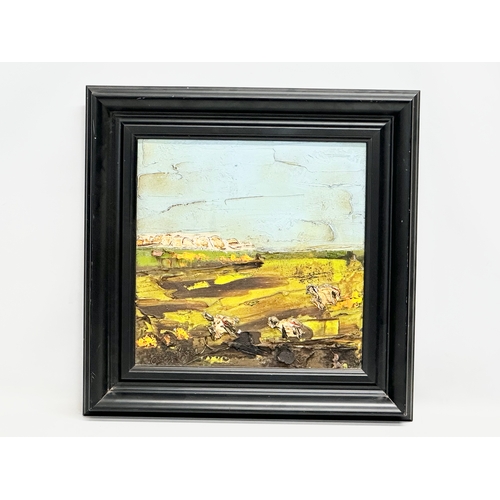 42F - An oil painting on canvas by Colin Flack. Sheep in the Field. 38.5x37.5cm. Frame 53.5x53cm