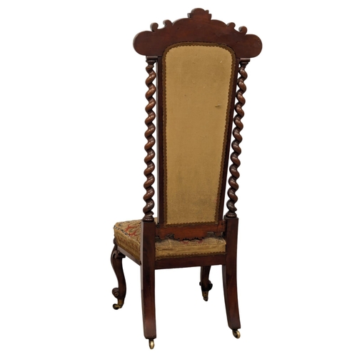 1127 - A mid 19th Century carved mahogany Prie Dieu chair with barley twist supports and cabriole legs