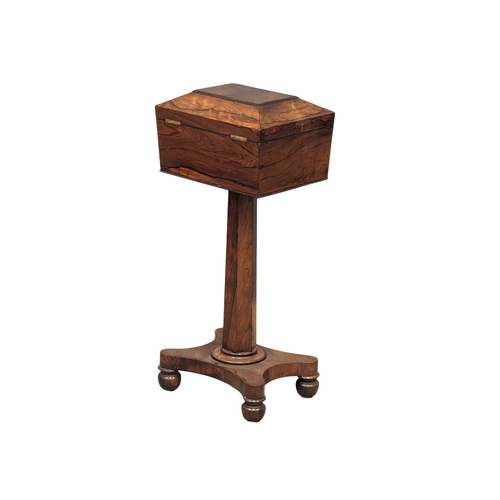 1121 - A William IV rosewood pedestal teapoy. Circa 1830. 35.5x27.5x81.5cm