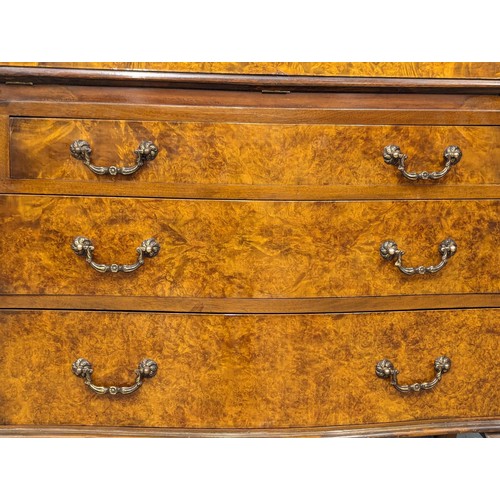 1124 - A vintage Georgian style burr walnut writing bureau, 77cm x 42cm x 102cm