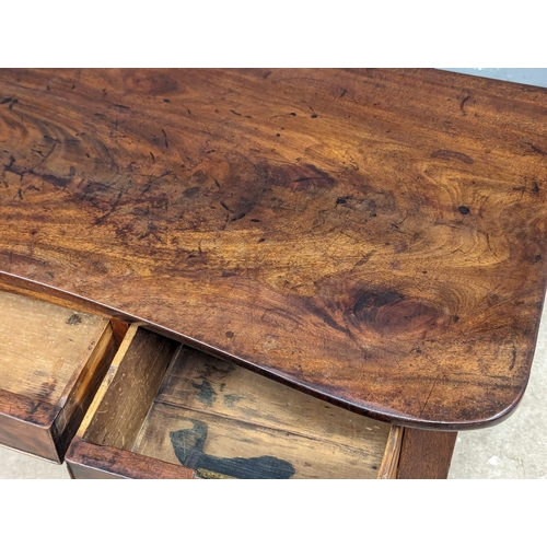 1144 - A George IV mahogany side table with 3 drawers and reeded legs. Circa 1820. 102x45x83cm