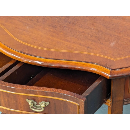 1148 - An inlaid serpentine front side table with 2 drawers. 71x35x75.5cm