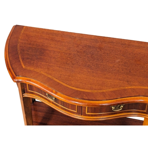 1148 - An inlaid serpentine front side table with 2 drawers. 71x35x75.5cm