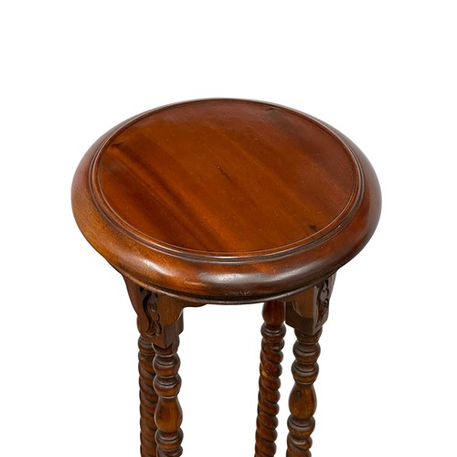 1154 - A pair of tall mahogany jardiniere stands with barley twist supports. 100cm