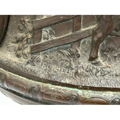 60B - A large signed ‘Bonheur’ excellent quality Mid 19th Century bronze urn. On slate base. Isidore Jules... 