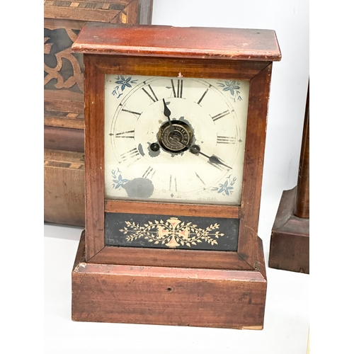 776 - A quantity of Victorian and Edwardian clocks. An inlaid mahogany mantle clock 23x14x31cm. A Late 19t... 