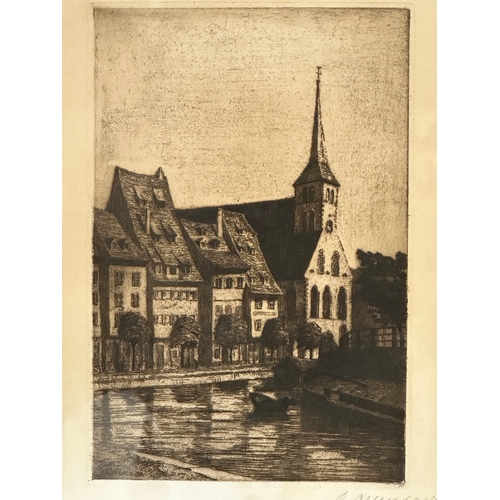 60G - A signed etching by René Allenbach (1889-1958) dated 1918. 35x46cm