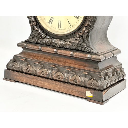 784 - A large Early Victorian rosewood fusee movement mantle clock. With pendulum. For repair. 41x21x45cm