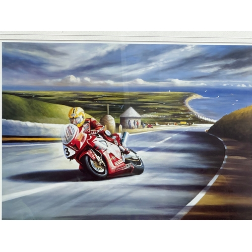 406A - Verner Finlay. A large signed limited edition ‘Joey Dunlop’ print. Joey at Guthrie’s on the Honda SP... 