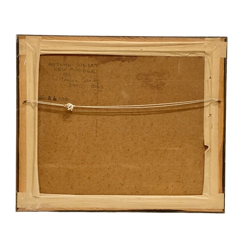 46 - Monica Cardy. Oil on board. Autumn Sunset. Kew Bridge, London. 1971. 55cm x 45cm. Frame 65cm x 55cm.