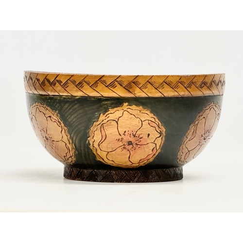 1 - An Early 20th Century Irish Pokerwork bowl. Circa 1900-1915. 23x12cm.