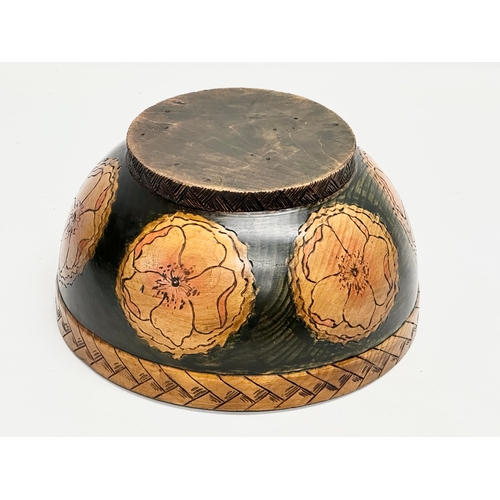 1 - An Early 20th Century Irish Pokerwork bowl. Circa 1900-1915. 23x12cm.