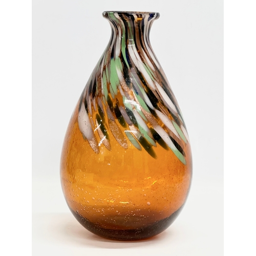 62 - A large Mid 20th Century hand blown splatter amber glass vase. 19x34cm