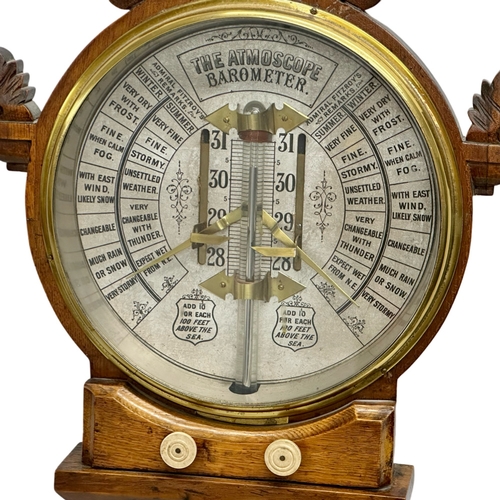 4 - The Atmoscope Barometer. By Admiral Fitzroy. Late 19th Century Victorian oak cased barometer. 37x117... 