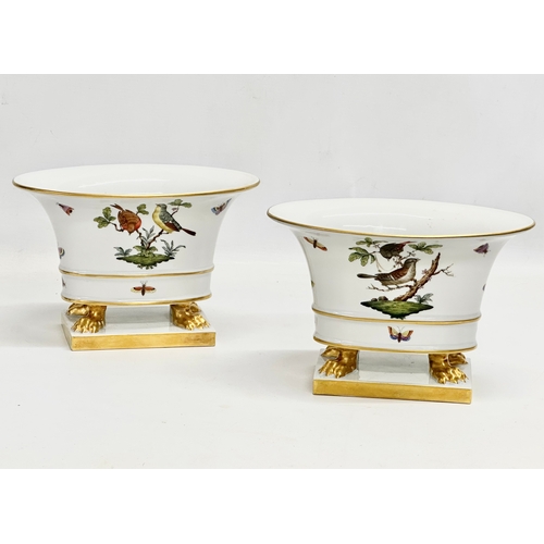 16 - A pair of Early 20th Century Herend pottery hand painted ‘Rothschild Bird’ vases/bowls. With gilt li... 