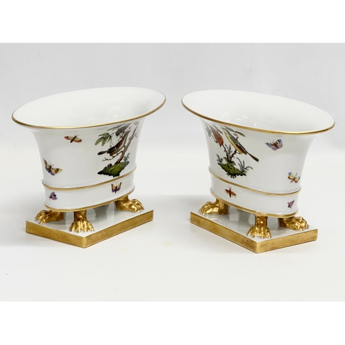 16 - A pair of Early 20th Century Herend pottery hand painted ‘Rothschild Bird’ vases/bowls. With gilt li... 