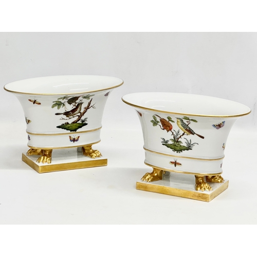 16 - A pair of Early 20th Century Herend pottery hand painted ‘Rothschild Bird’ vases/bowls. With gilt li... 