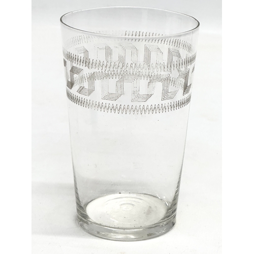 92 - A set of 10 Edwardian period etched glass tumblers. 11cm