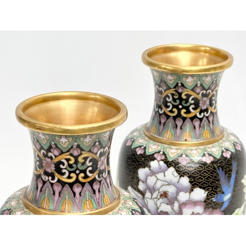 123 - A pair of Zi Jin Cheng Cloisonné enamel baluster vases. 23cm.