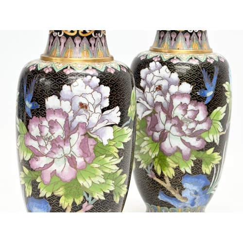 123 - A pair of Zi Jin Cheng Cloisonné enamel baluster vases. 23cm.