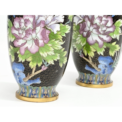 123 - A pair of Zi Jin Cheng Cloisonné enamel baluster vases. 23cm.