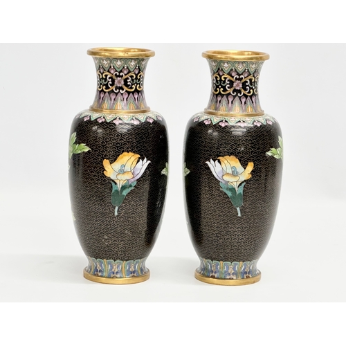 123 - A pair of Zi Jin Cheng Cloisonné enamel baluster vases. 23cm.