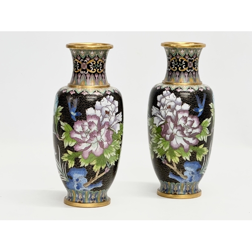 123 - A pair of Zi Jin Cheng Cloisonné enamel baluster vases. 23cm.