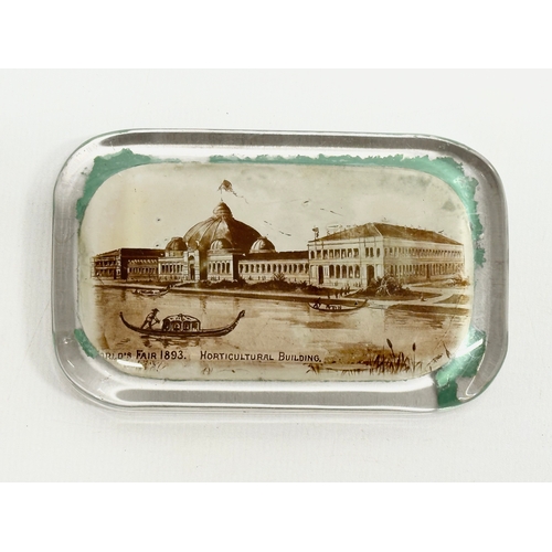 138 - Two 1893 Chicago World’s Fair glass paperweights. Administration Building and Horticultural Building... 