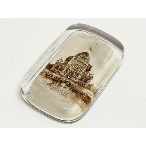 138 - Two 1893 Chicago World’s Fair glass paperweights. Administration Building and Horticultural Building... 