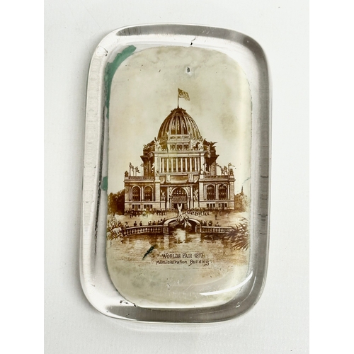 138 - Two 1893 Chicago World’s Fair glass paperweights. Administration Building and Horticultural Building... 