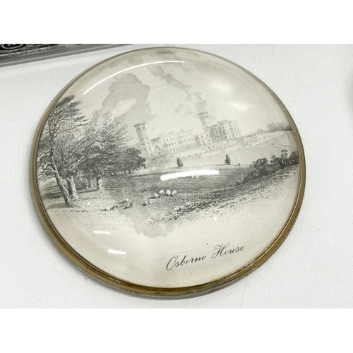 139 - 3 Early 20th Century Wilson Boiler advertising glass paperweights and 2 others.