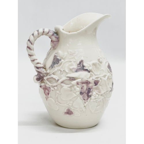 143 - A large 1st Period Belleek Pottery ‘Purple Ivy’ cream jug and matching sugar bowl. (1863-1890) jug 1... 