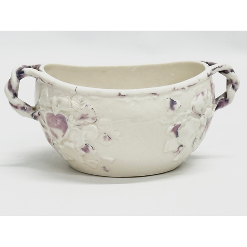 143 - A large 1st Period Belleek Pottery ‘Purple Ivy’ cream jug and matching sugar bowl. (1863-1890) jug 1... 