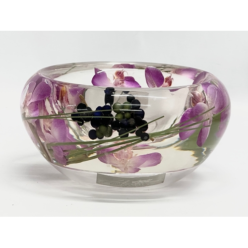 99 - Emilio Robba. A glass incased Purple Phalaenopsis flower bowl and matching candleholder by Emilio Ro... 