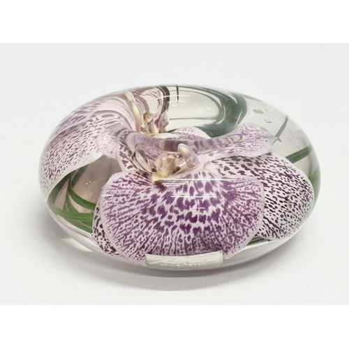 99 - Emilio Robba. A glass incased Purple Phalaenopsis flower bowl and matching candleholder by Emilio Ro... 