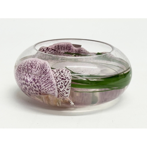 99 - Emilio Robba. A glass incased Purple Phalaenopsis flower bowl and matching candleholder by Emilio Ro... 