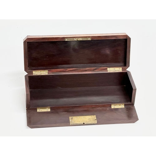 18 - An excellent quality 19th Century inlaid white oak, rosewood fall front glove box with rosewood inte... 