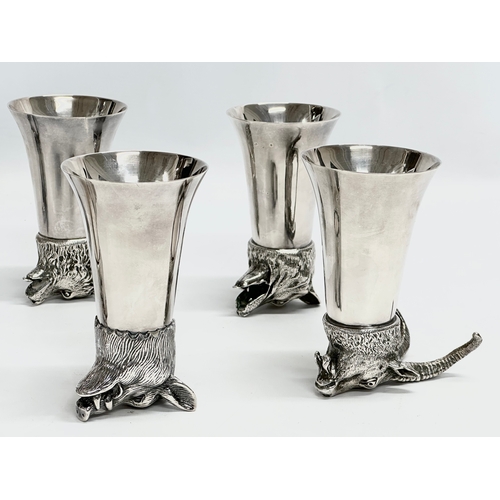 19 - A set of 6 excellent quality Valenti silver plated bronze hunting stirrup cups. Mounted with various... 