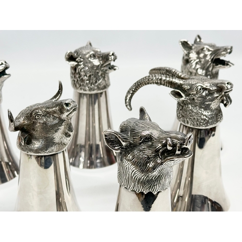 19 - A set of 6 excellent quality Valenti silver plated bronze hunting stirrup cups. Mounted with various... 